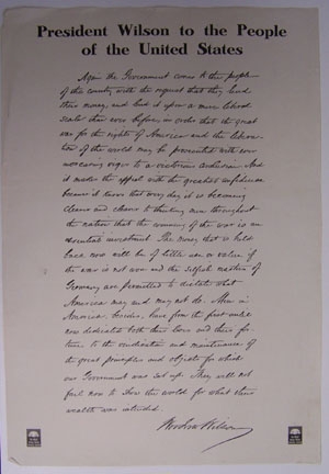 PRESIDENT WILSON TO THE PEOPLE OF THE UNITED STATES