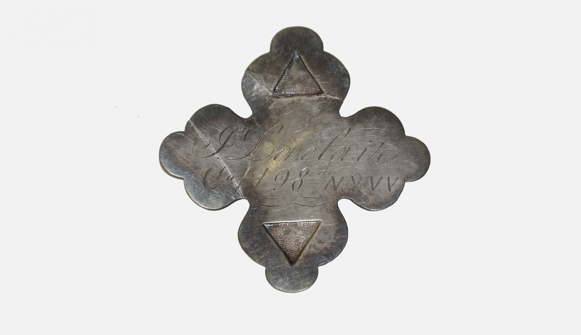 DUG SILVER 18TH CORPS ID BADGE FOR 98TH NEW YORK SOLDIER WOUNDED IN ACTION