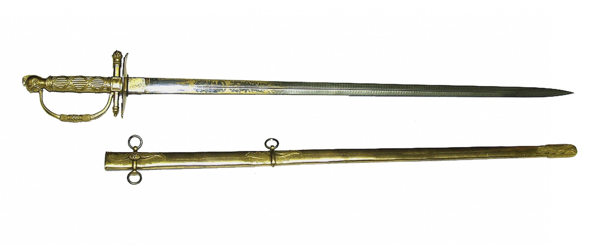 ORIGINAL, BRASS-MOUNTED PRESENTATION-GRADE KNIGHTSHEAD MILITIA OFFICER'S SWORD AND SCABBARD