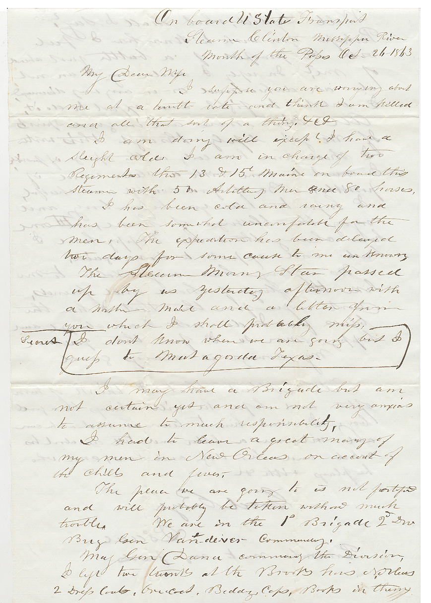 OCTOBER 1863 UNION SOLDIER LETTER—BREVET BRIGADIER  GENERAL  ISAAC DYER, 15TH MAINE INFANTRY