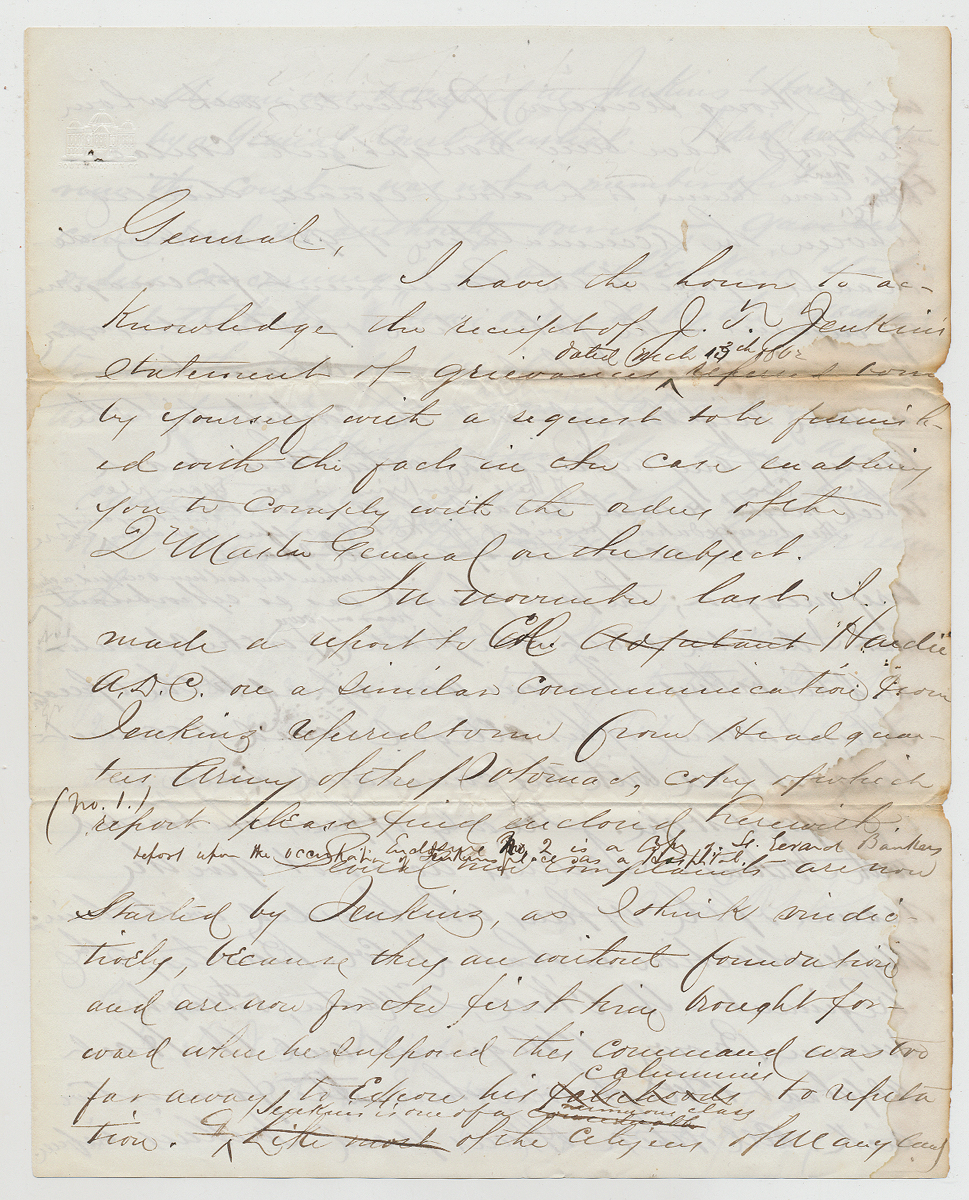 JENKINS TAVERN, MD, “COMPLAINT” LETTER TO GEN. STEWART VAN VLIET, ACTING CHIEF QUARTERMASTER, ARMY OF THE POTOMAC