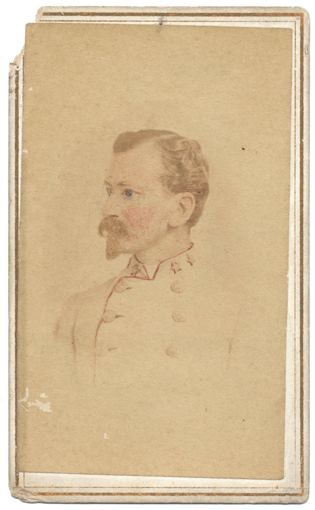 CDV OF LT. COLONEL WILLIAM M. OWEN; CHIEF OF ARTILLERY, PRESTON'S DIVISION, ARMY OF TENNESSEE; WASHINGTON ARTILLERY OF NEW ORLEANS; SHOT IN FACE AT PETERSBURG