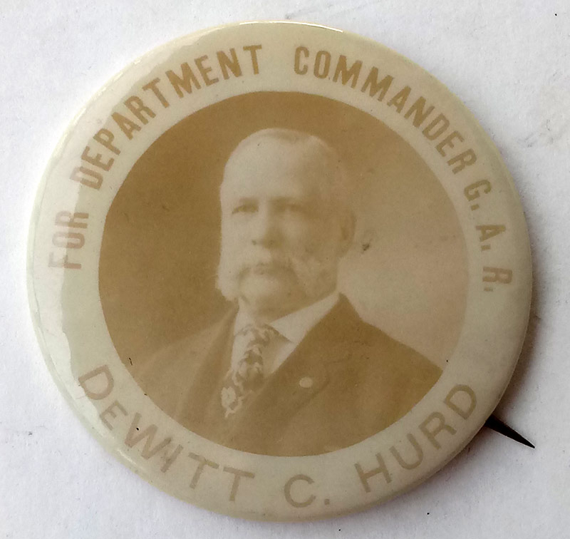 G.A.R. CELLULOID PIN - DeWATT C. HURD