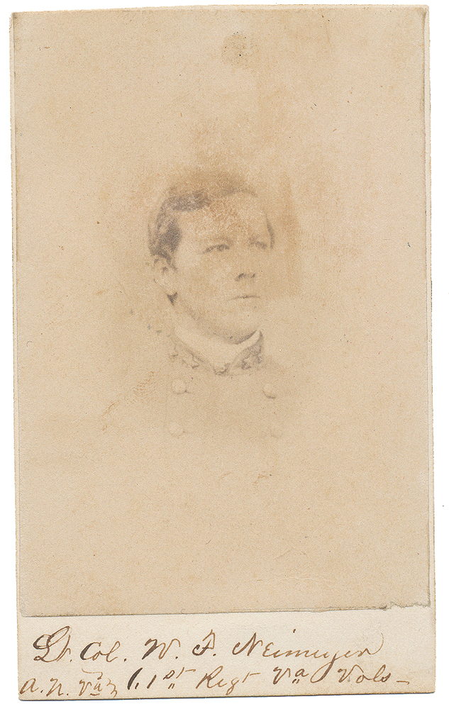 BUST VIEW CDV OF 61ST VIRGINIA LIEUTENANT-COLONEL KILLED AT SPOTSYLVANIA, WITH WONDERFUL PERIOD INK ID