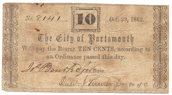 CS 1862 TEN CENT NOTE FROM VIRGINIA