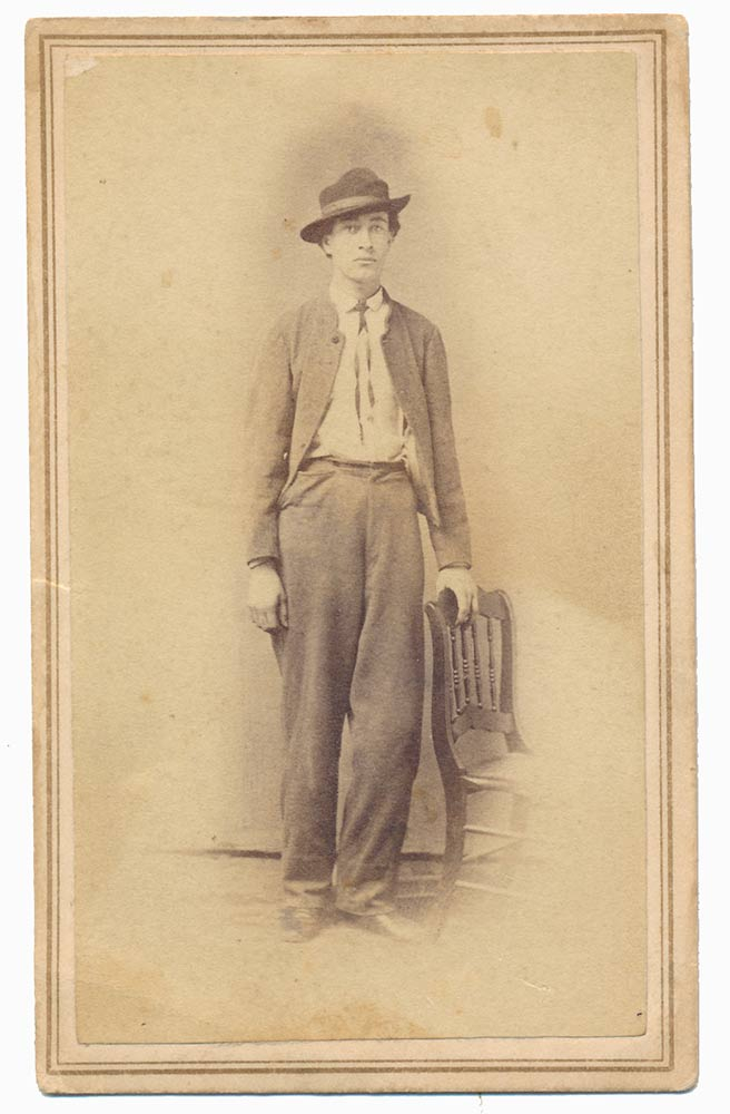 FULL STANDING VIEW OF A CONFEDERATE PRIVATE BY RICHMOND PHOTOGRAPHER