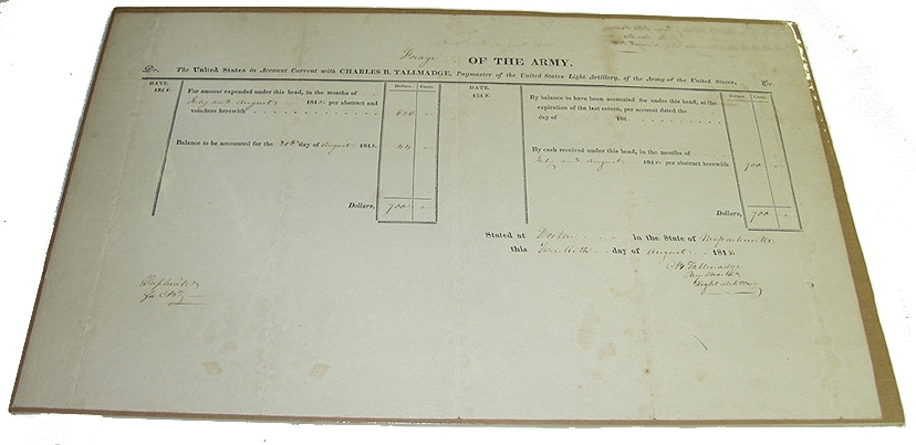 FORAGE OF THE ARMY - U.S. PAYMASTER FORM, , DATED BOSTON 8/20/1818