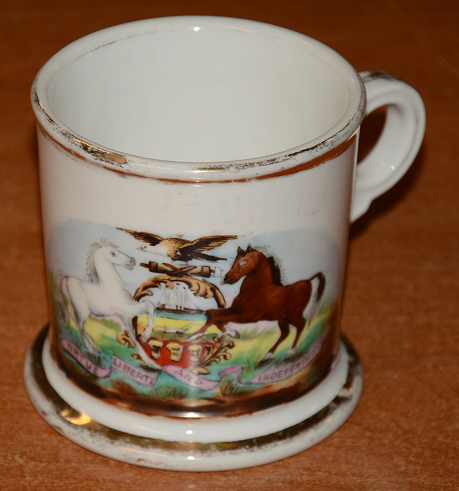 PENNSYLVANIA STATE COAT OF ARMS CERAMIC SHAVING MUG, POSSIBLY G.A.R. 