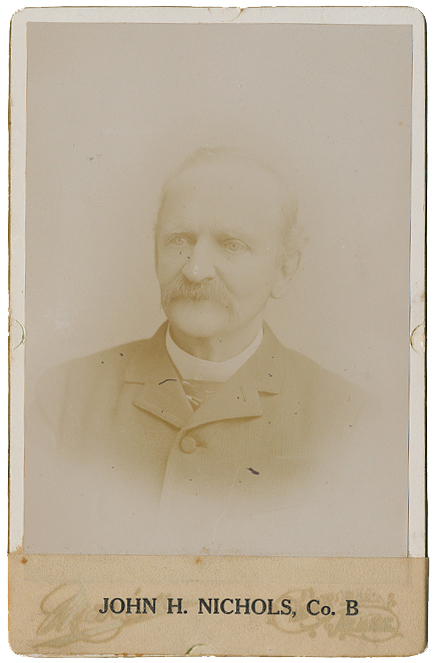 POST-WAR CABINET CARD PHOTO OF 2ND NEW HAMPSHIRE PRIVATE WOUNDED AT 2ND BULL RUN – JOHN H. NICHOLS