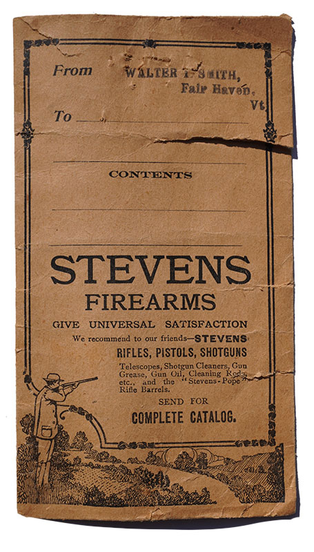 EARLY STEVENS FIREARMS ODORLESS GUN OIL ADVERTISEMENT ENVELOPE