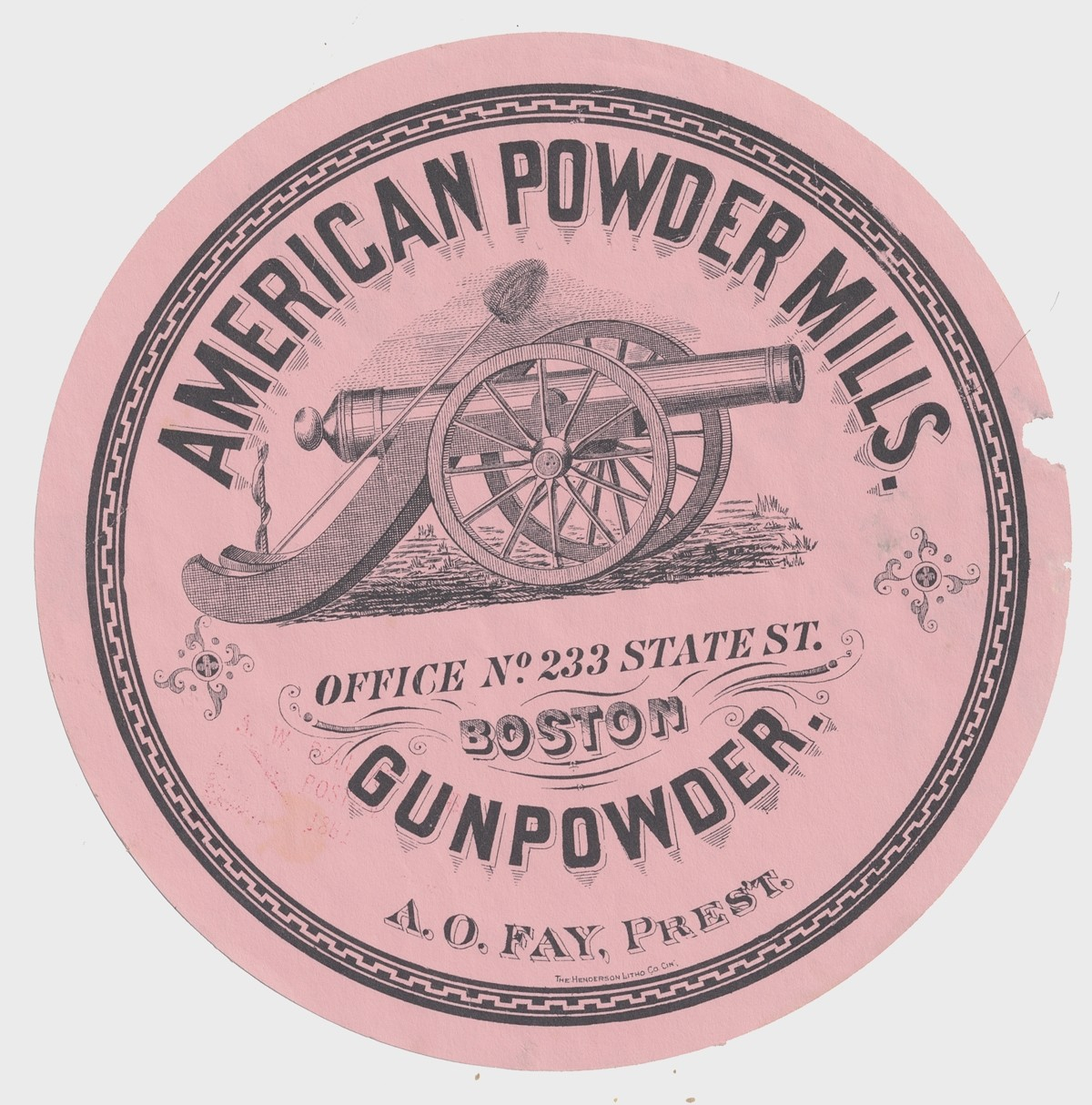 AMERICAN POWDER MILLS BOSTON CIRCULAR LABEL