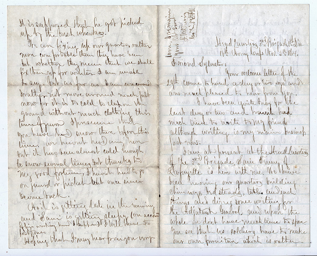 UNION SOLDIER LETTER—1ST LIEUTENANT FRANK W. DAVIS, CO. “E”, 58TH PENNSYLVANIA INFANTRY, w/COVER