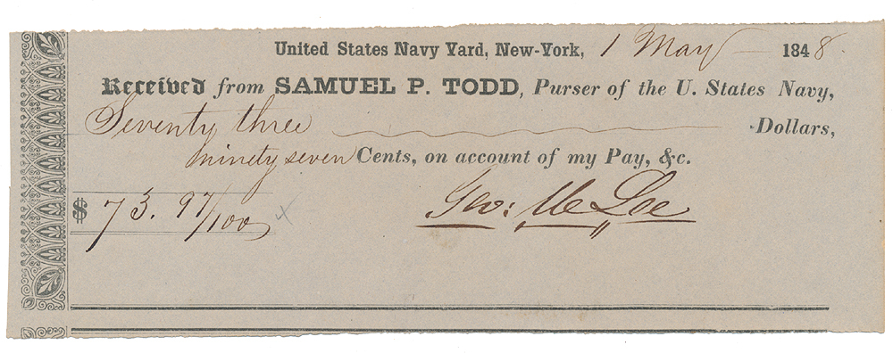 US NAVY RECEIPT – MEXICAN WAR