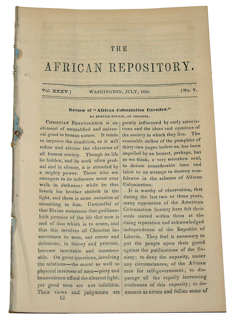THE AFRICAN REPOSITORY (AMERICAN COLONIZATION SOCIETY) – JULY, 1859