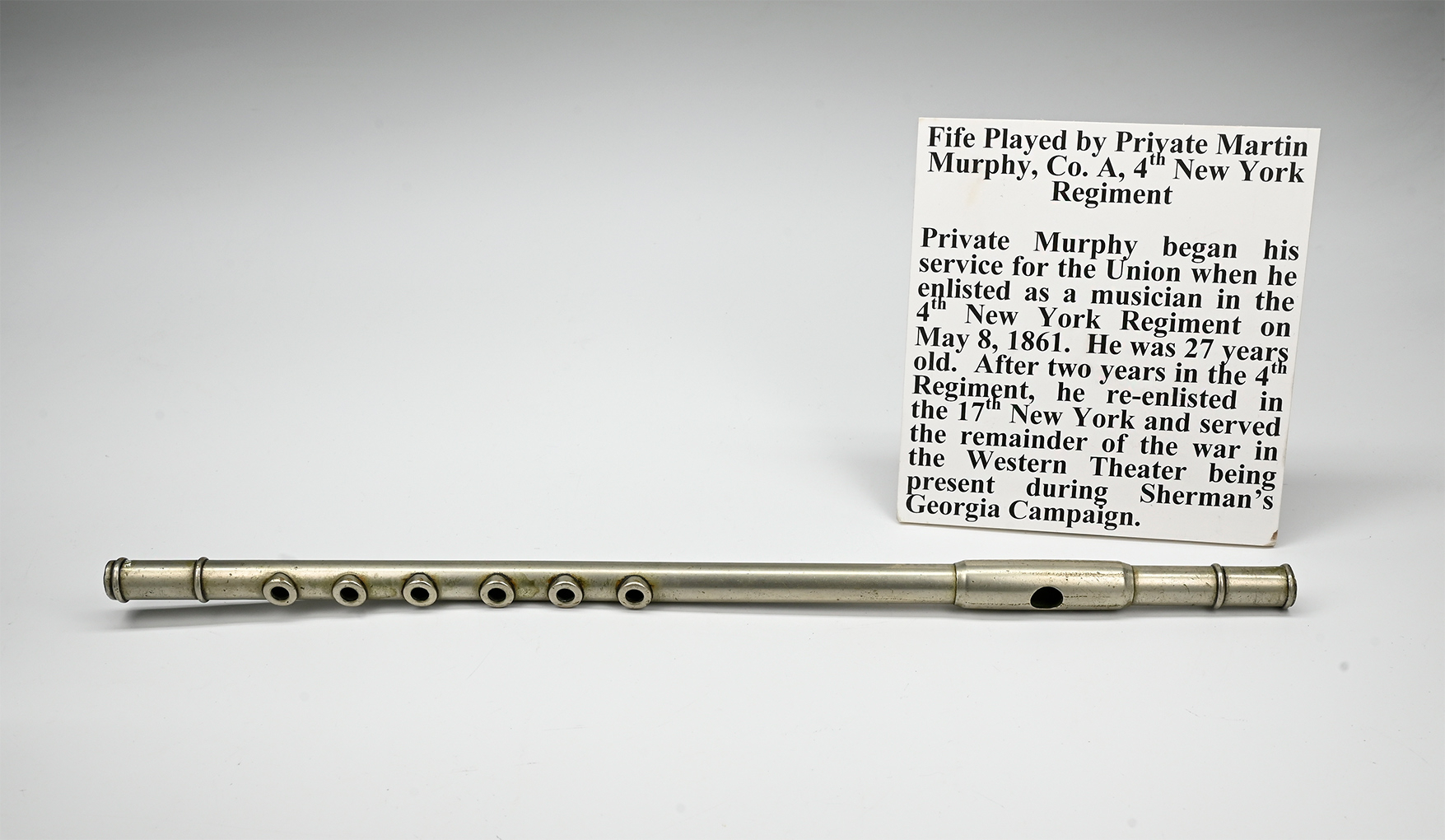 SILVERED PRESENTATION FIFE TO MARTIN MURPHY, 4th NEW YORK VOLUNTEERS, 17th NY VETERAN ZOUAVES, AND REGULAR ARMY