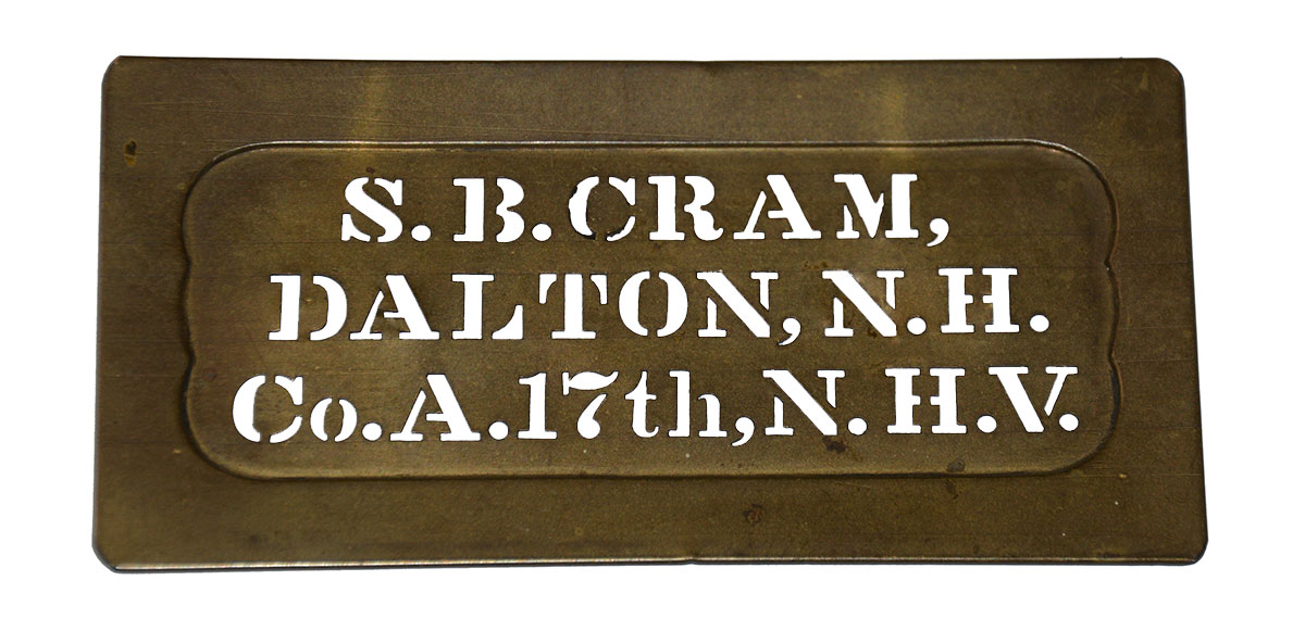 CIVIL WAR SOLDIER’S STENCIL OF SHEPHERD B. CRAM -  17th N.H. CONSOLIDATED WITH THE 2nd NEW HAMPSHIRE BEFORE GETTYSBURG