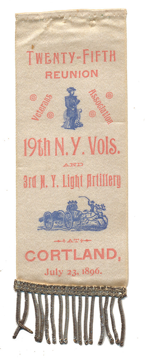 19th NY AND 3rd NY ARTILLERY REUNION RIBBON BADGE – CORTLAND, 1896