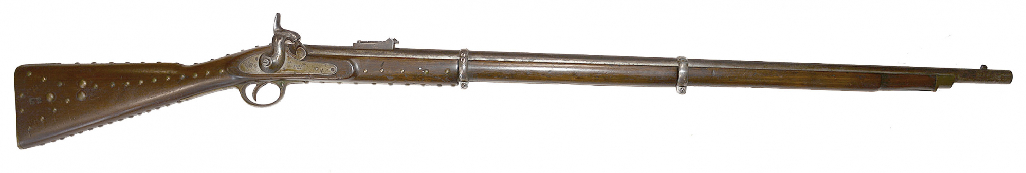 A JS AND ANCHOR CONFEDERATE ENFIELD WITH LATER NATIVE AMERICAN DECORATION