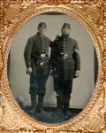 ¼ PLATE AMBROTYPE OF TWO US SOLDIERS WITH REVOLVERS IN BELTS
