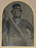 FRAMED FULL PLATE TINTYPE OF AN UNIDENTIFIED UNION INFANTRYMAN