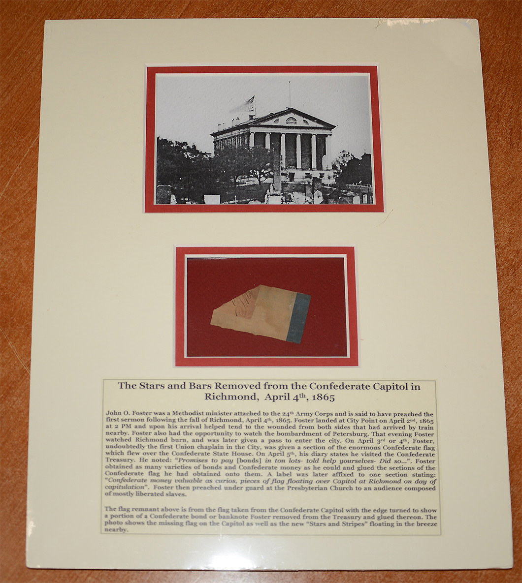 FRAGMENTS OF THE LAST CONFEDERATE NATIONAL FLAG, REMOVED FROM THE CONFEDERATE CAPITOL IN RICHMOND, APRIL 4TH, 1865